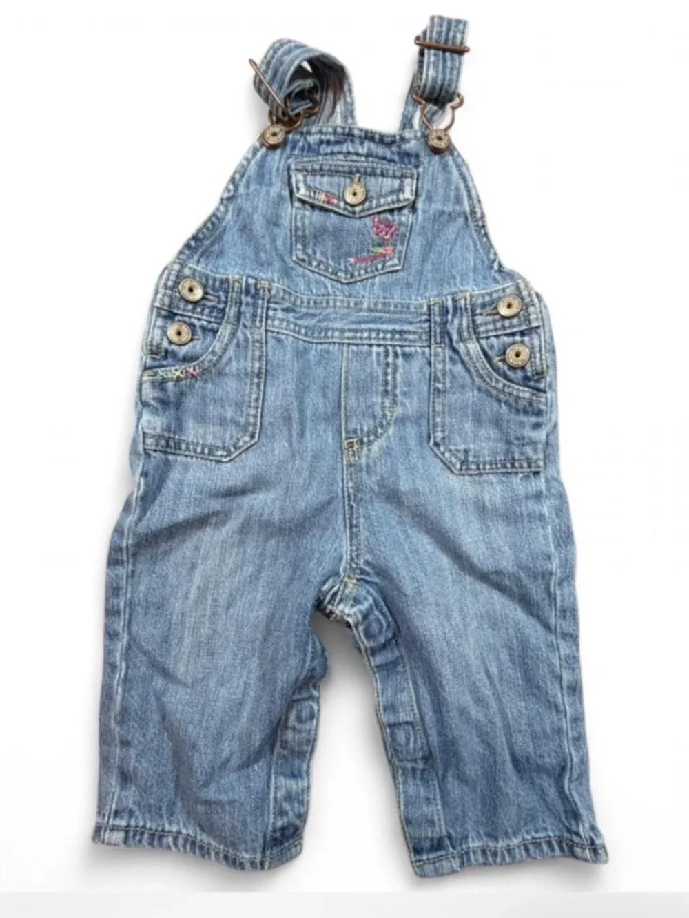 OshKosh B’gosh Baby Denim Overalls 9 Months Vintage Style Embroidered Bib Jeans
